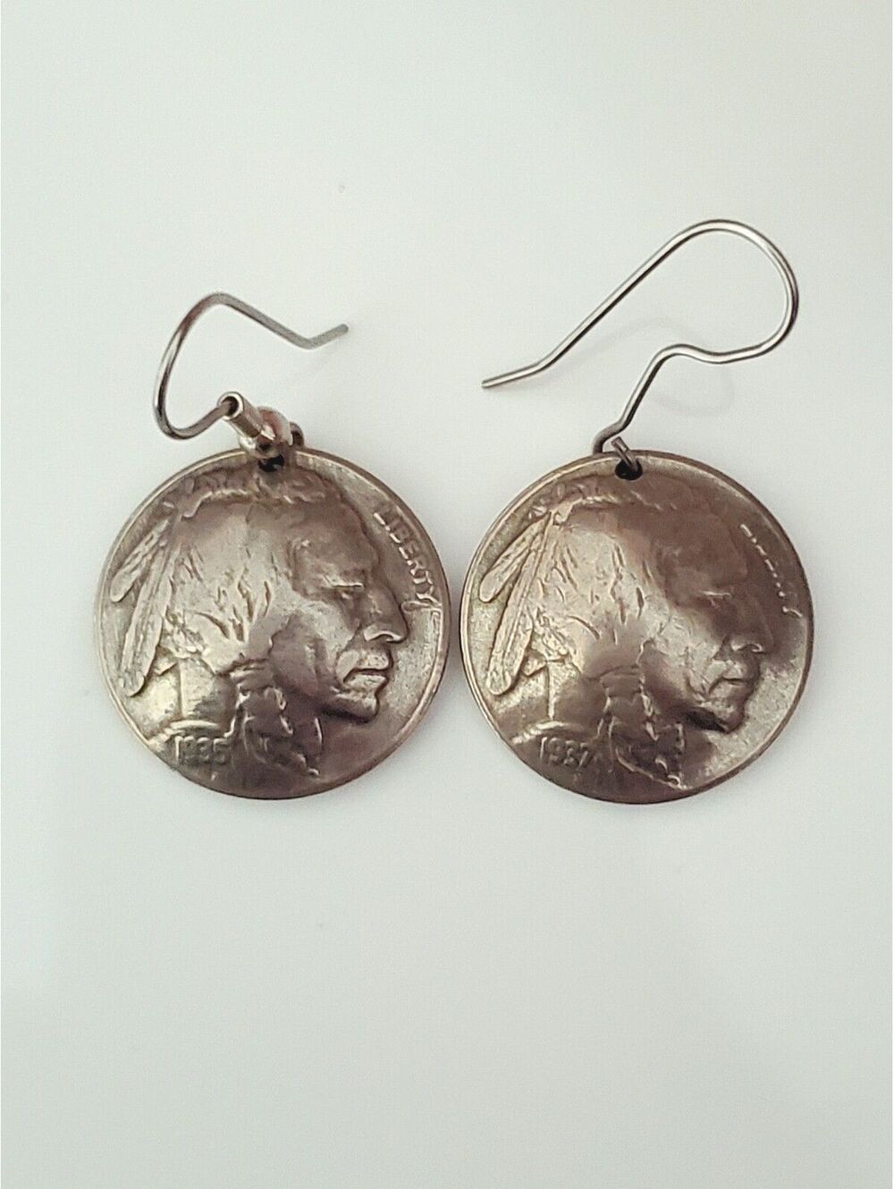 Vintage Native American Reversible Buffalo Coin Dangle Earrings
